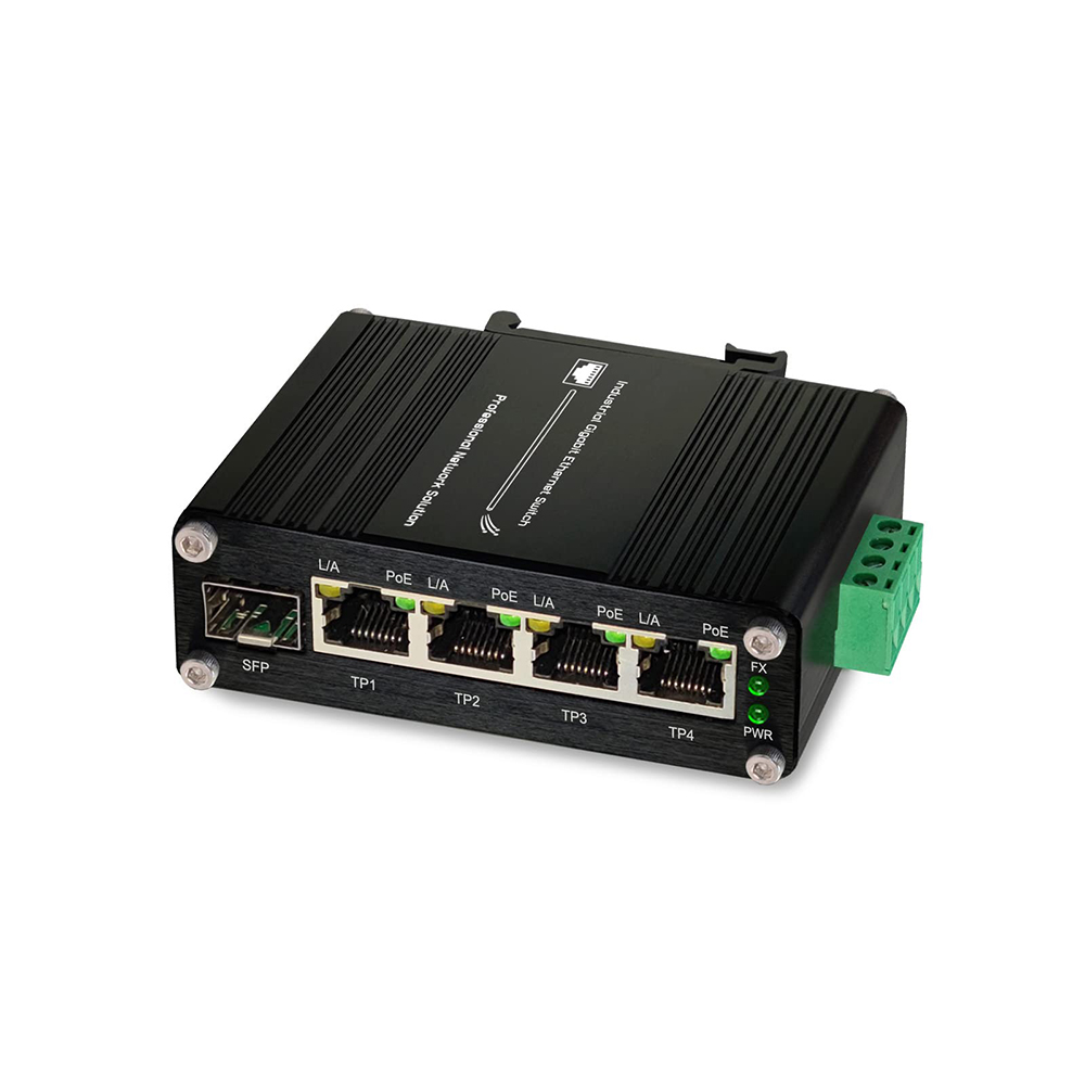 Industrial Switch Din Rail Gigabit - 産業用ギガビット4ポートPoEイーサネットスイッチ、PoE+ファイバースイッチ、100/1000MアダプティブSFPスロット、DINレール、IEEE802.3af/at、30W