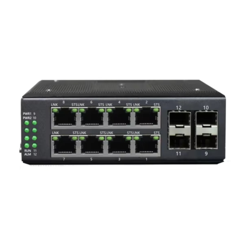Industrial Switch Din Rail Gigabit - 産業用DINレール光学式イーサネットギガビットスイッチ 8ポートネットワークL2マネージドスイッチ 4つのSFPファイバースロット付き