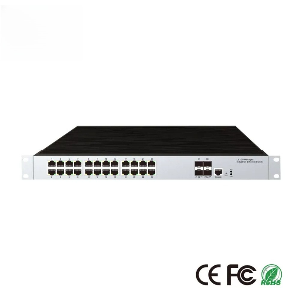 Switch 24 Port 10G Uplink - 24 RJ45ポートの産業用グレードのマネージドイーサネットスイッチ、4つの10G SFPアップリンクポート、ERPSリングネットワーク、ダイナミックルーティング、