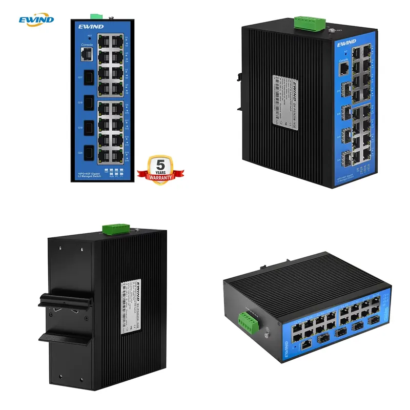 Industrial Switch Din Rail Gigabit - 産業用ギガビットマネージドPoEスイッチ 16ポート 1000Mbps ウェブ管理 DINレール対応スイッチ 4