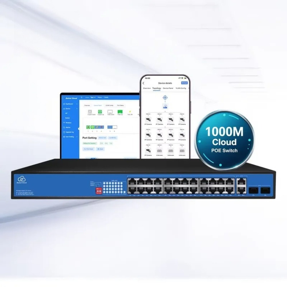 Managed Switch 24 Port Gigabit - 1000Mbpsスイッチ、VLAN対応、複数のリアルタイムアラート機能搭載、インテリジェント360W 24ポートギガビットクラウドマネジメントPoEスイッチ、