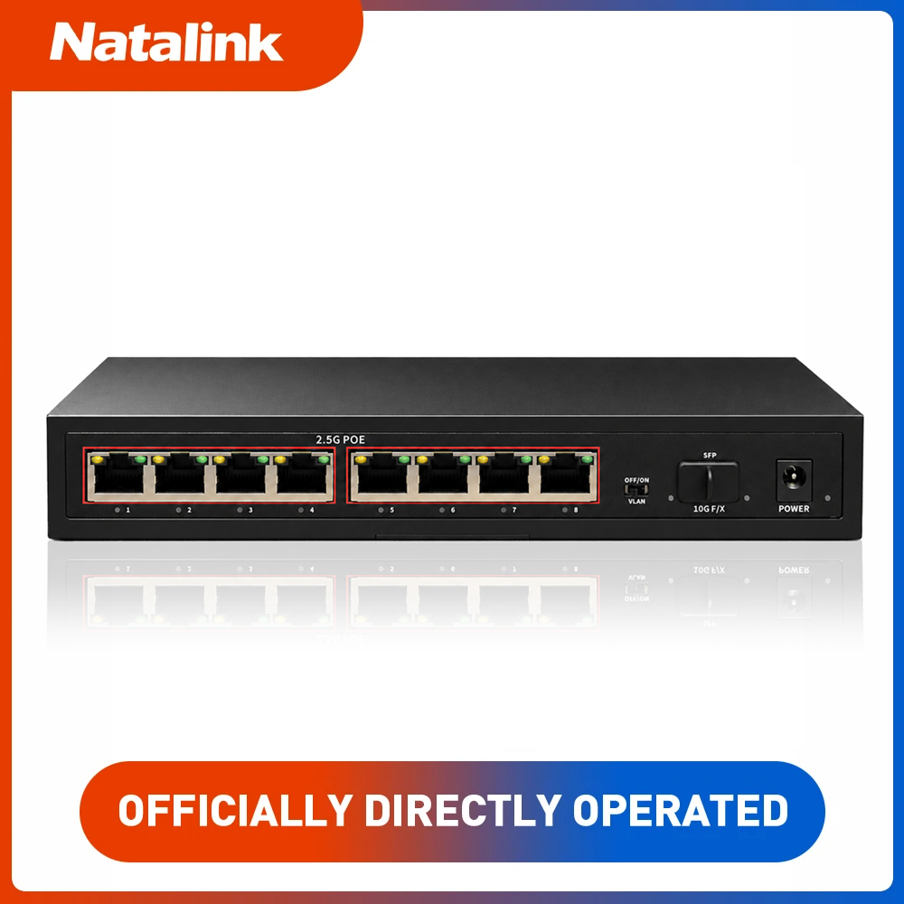8 Port 2.5G Switch Unmanaged - Natalink 8ポート 2.5G 無管理型PoEネットワークスイッチ、60Gbpsの全二重通信、10G SFP+アップリンク、ワンキーVLAN、4KVのサージ保護機能搭載
