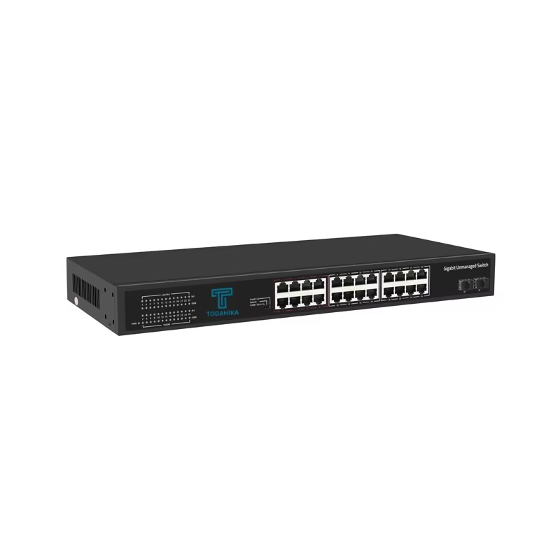 Network Switch Rack Mount 1U - 1Uラックマウント型ギガビット24ポート10/100/1000M SFPネットワークスイッチ。VLANフロー制御機能を搭載し、56Gbpsの帯域幅を提供。