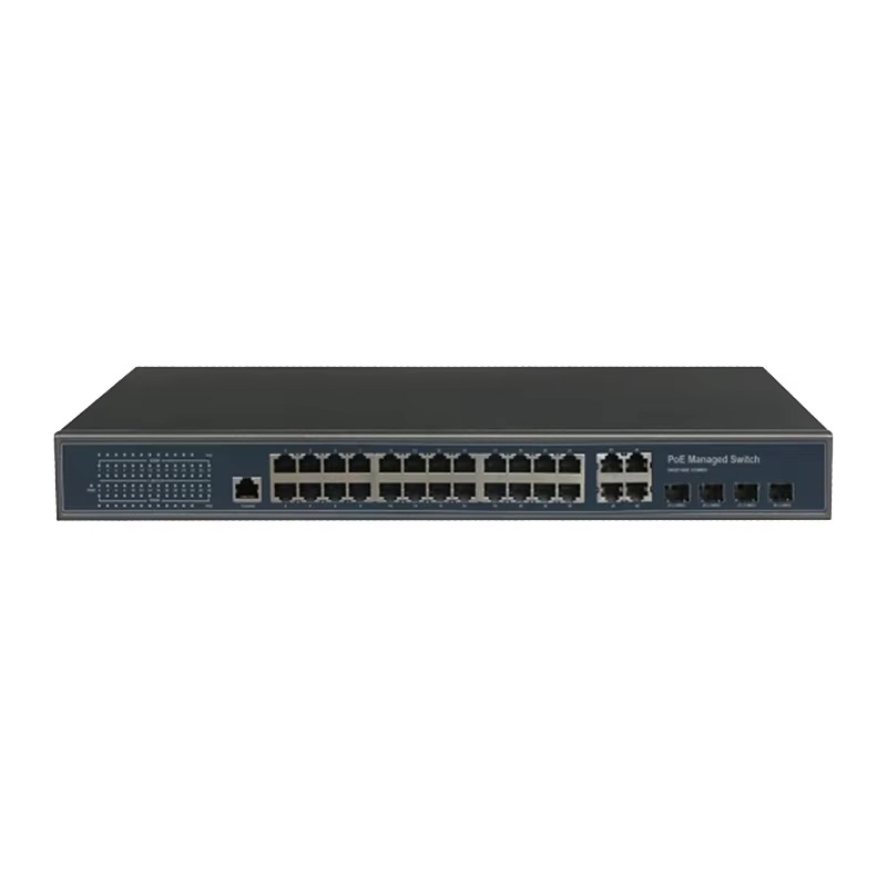 Network Switch Rack Mount 1U - L2 WEB CLI管理型ネットワークスイッチ、24ポート、ギガビット、1Uラックマウント、4ポートのコンボアップリンク、光ファイバーSFP、PoE対応スイッチ