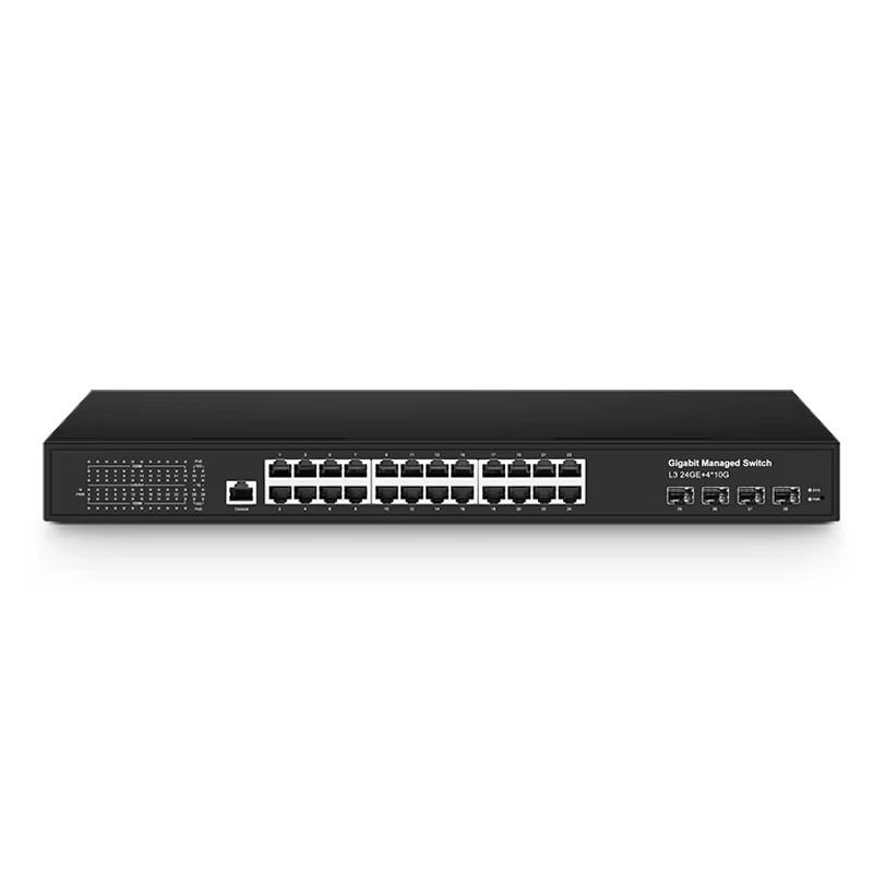 Network Switch Rack Mount 1U - 24ポート ギガビットイーサネット RJ45、4ポートの10G SFP+光ファイバー上り回線、L3管理機能搭載、1Uラックマウント型ネットワークスイッチ