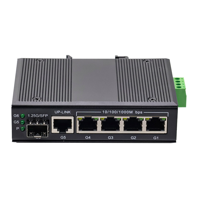 Industrial Switch Din Rail Gigabit - 産業用ギガビット4ポートイーサネットスイッチ（1xRJ45アップリンク+1xSFP、DINレール対応、IEEE 802.3 AF/AT PoEスイッチ、ネットワーク冗長設計）