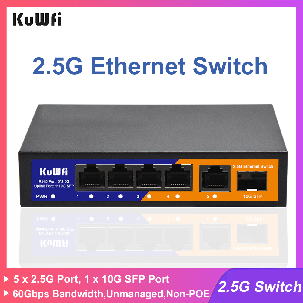 KuWFi 2.5G ネットワークスイッチ、5ポート、2.5 - Switch 5 Port 2.5G Unmanaged のレビューと価格