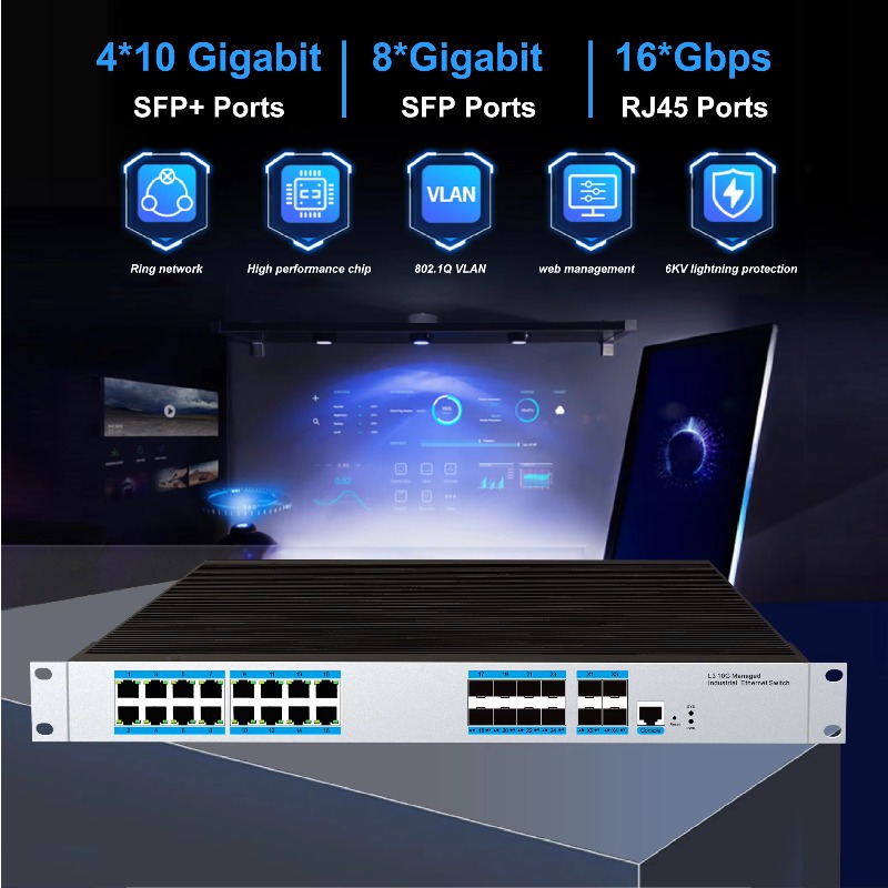 16-RJ45ポート産業用マネージドイーサネットスイッチ、8 - 10G Sfp+ Switch 8 Port のレビューと価格