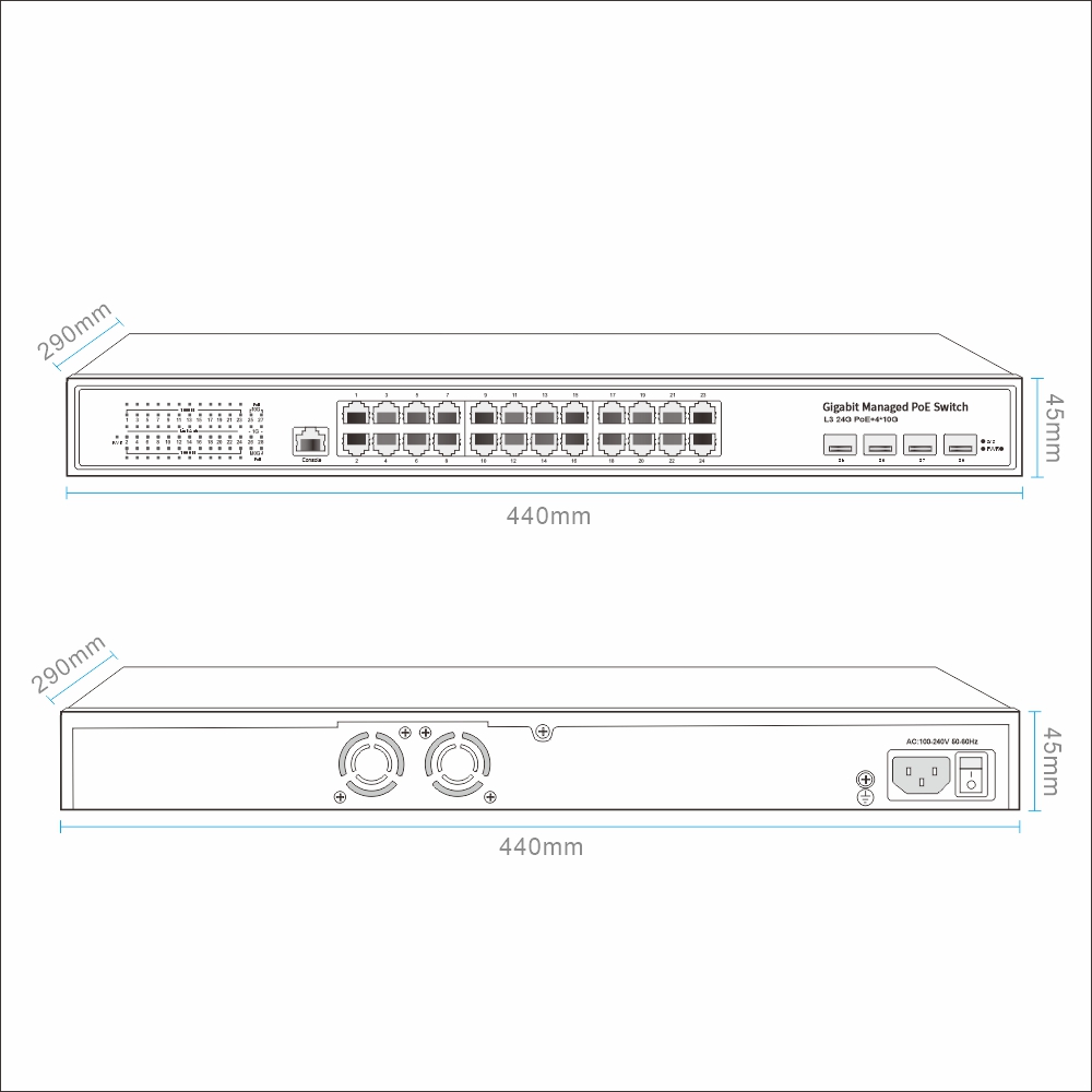 24ポート ギガビットイーサネット RJ45、4ポートの10 - Network Switch Rack Mount 1U のレビューと価格