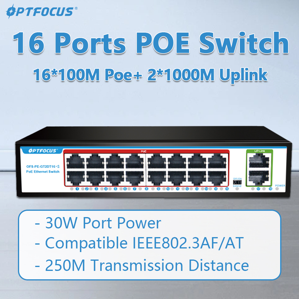 OPTFOCUS 16ポート PoEスイッチ 100Mbps - Poe Switch 16 Port 802.3At のレビューと価格
