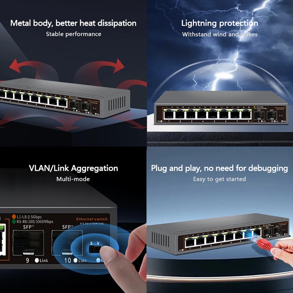 2.5Gネットワークスイッチ 8ポート、2つの10G SFP - 10G Sfp+ Switch 8 Port のレビューと価格