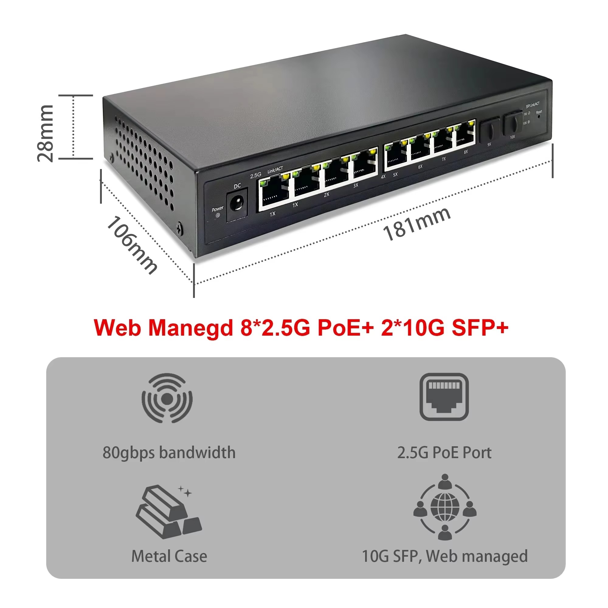 2.5G スマートウェブ管理対応 PoE スイッチ、8ポート - 10G Sfp+ Switch 8 Port のレビューと価格