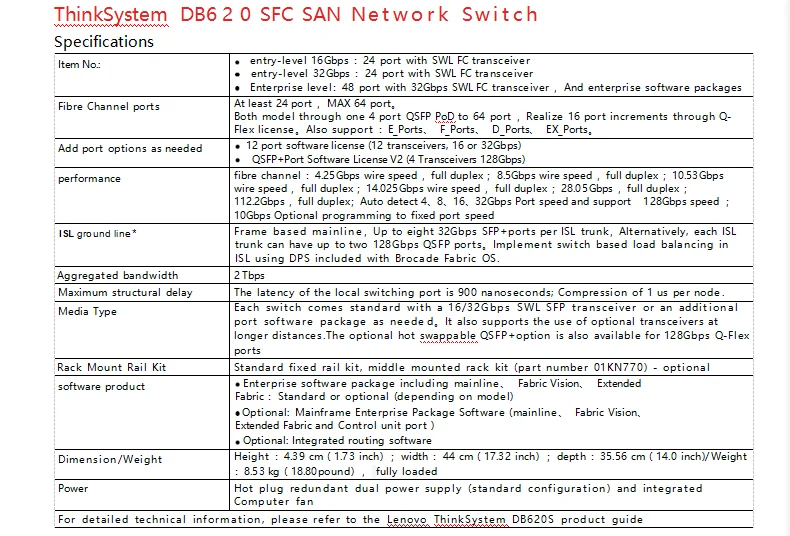 Thinksystem OB620S FC SANネットワー - Network Switch Rack Mount 1U のレビューと価格
