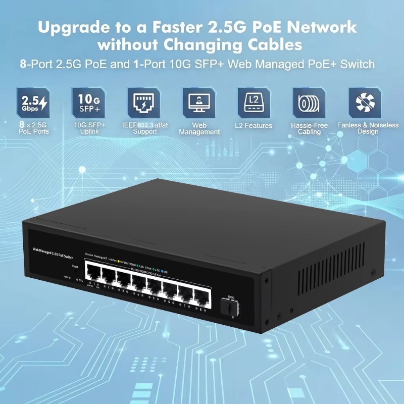 9ポートのマルチギガビットPoE LANスイッチ。8ポートの - 10G Sfp+ Switch 8 Port のレビューと価格