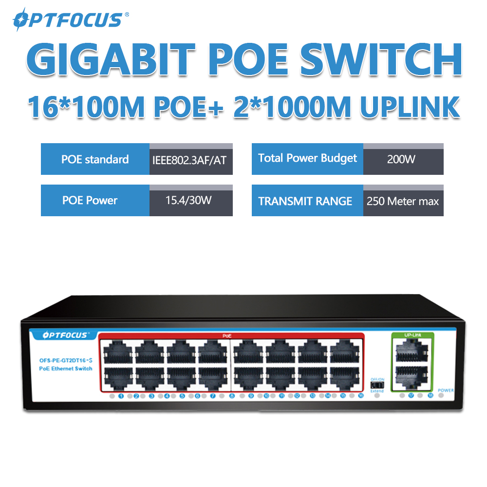 OPTFOCUS 1000M ギガビット PoE スイッチ  - Poe Switch 16 Port 802.3At のレビューと価格