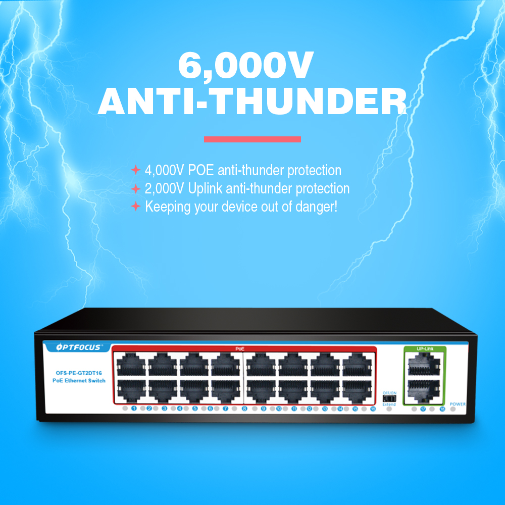 OPTFOCUS 1000M ギガビット PoE スイッチ  - Poe Switch 16 Port 802.3At のレビューと価格